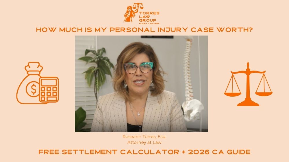 Photo of Roseann Torres personal injury lawyer in the San Francisco Bay Area. Wondering what your personal injury case is worth? Learn how California settlements are calculated and use our free settlement calculator to get an instant estimate for your Oakland injury claim.Wondering what your personal injury case is worth? Learn how California settlements are calculated and use our free settlement calculator to get an instant estimate for your Oakland injury claim. How much is my personal injury case worth?